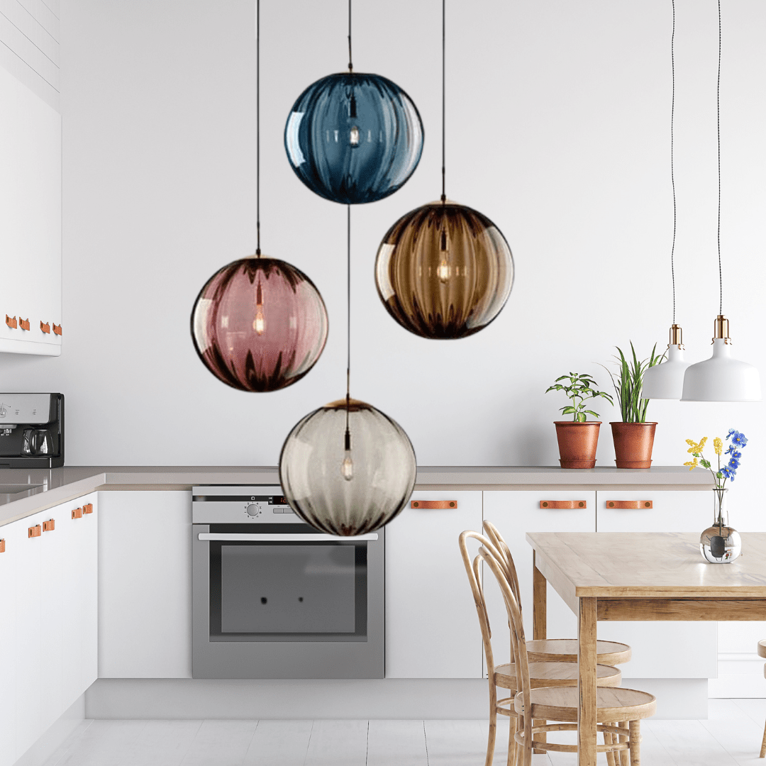 Modern glass hanging lamp with dimmable light feature, perfect for kitchen and home décor, showcasing a sleek design that enhances any interior space. 0